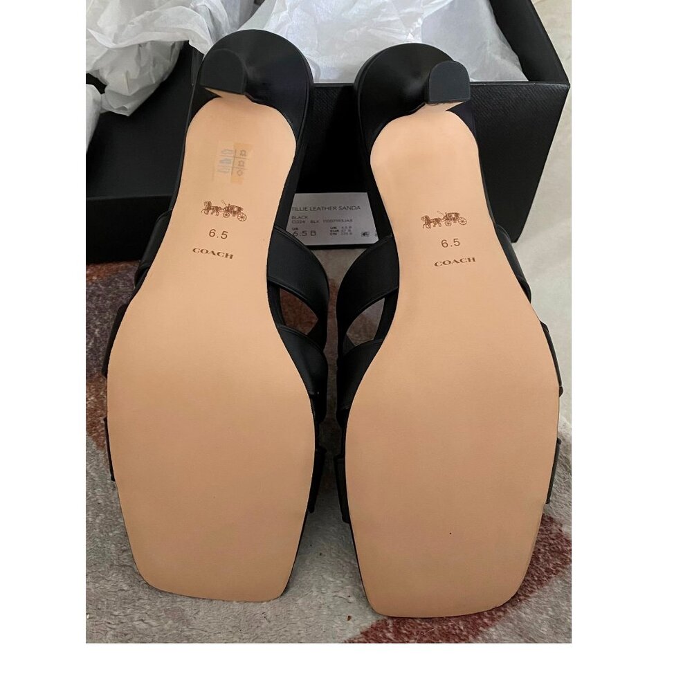 COACH Tillie Black Leather Sandals Strappy Heels NEW IN BOX! Sz 6.5 - Picture 6 of 9